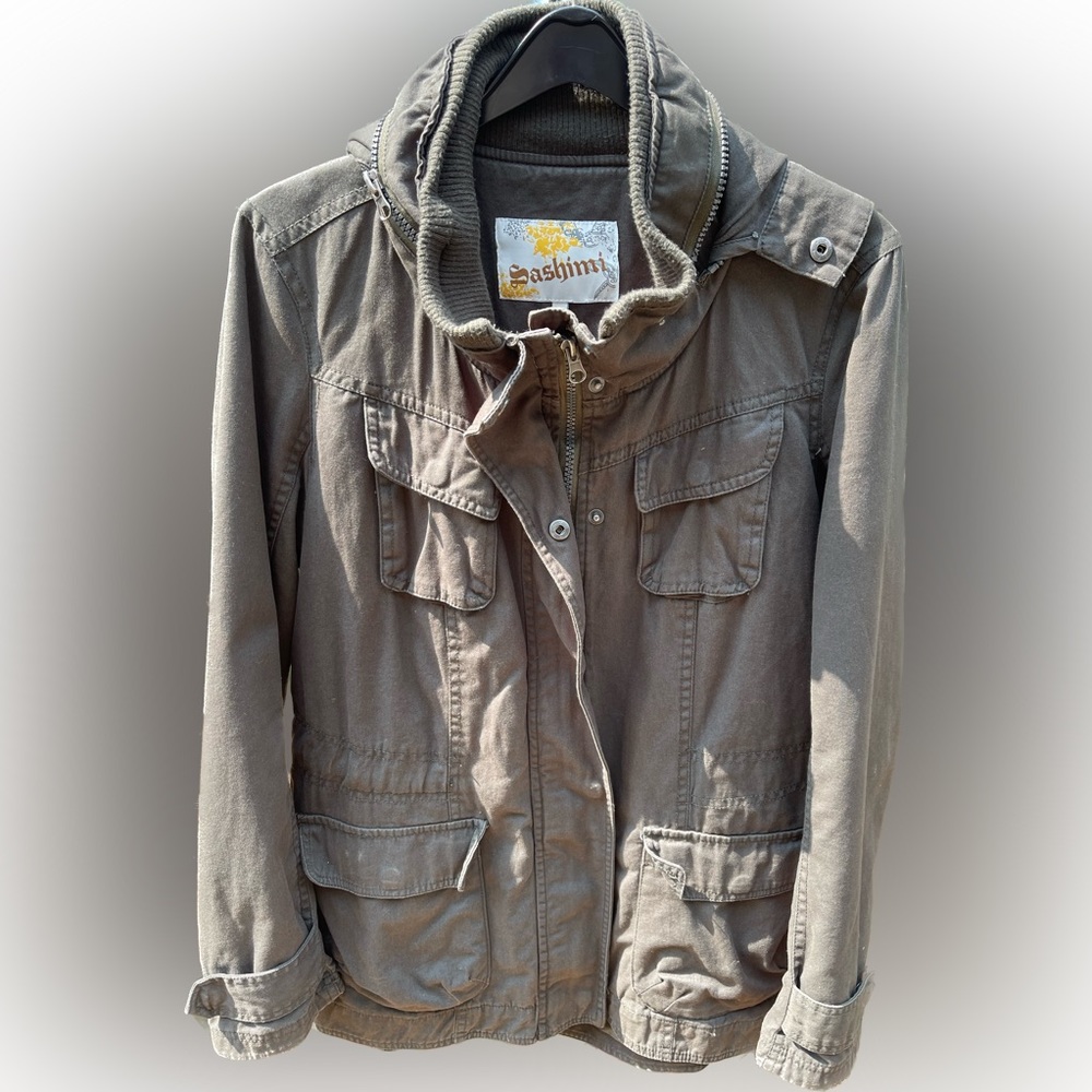 Sashimi Olive Green Hooded Military Style Jacket